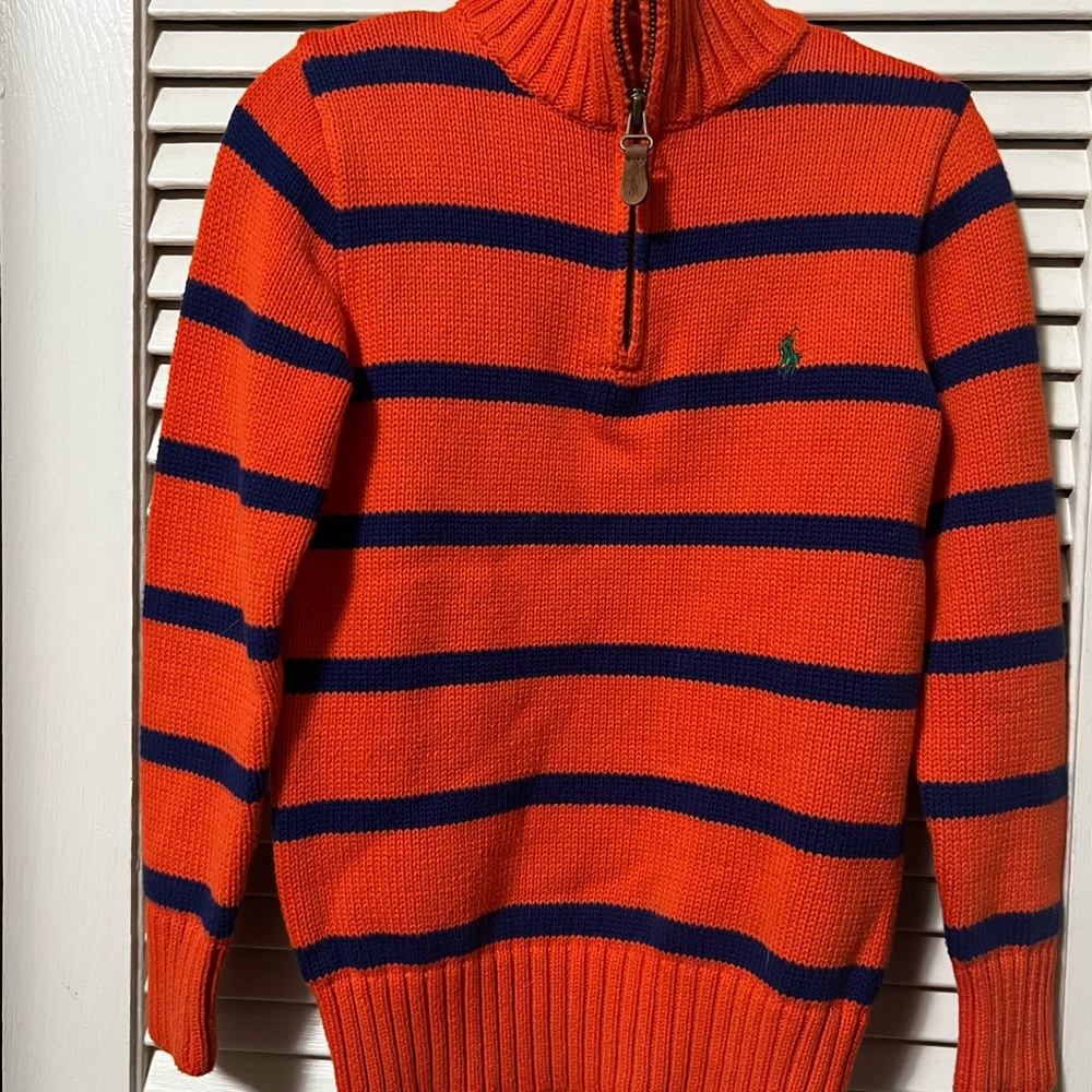 Polo by Ralph Lauren Orange and Navy Striped Youth Sweater